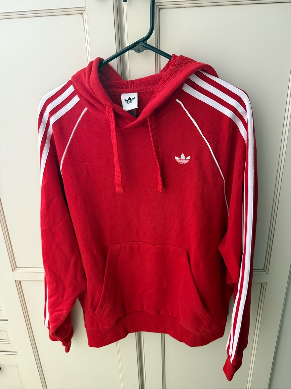 adidas Red Crewneck Hoodie with White Three-Stripe Detail